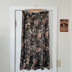 size XL Clio Pink and Gray Pleated Maxi Skirt A-line vintage floral